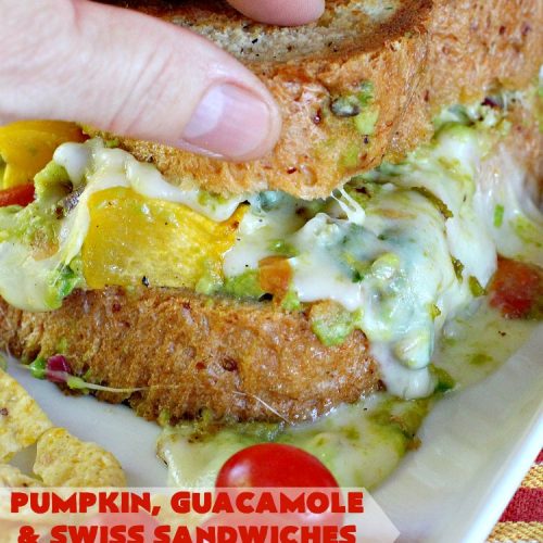 Pumpkin, Guacamole and Swiss Sandwiches | Can't Stay Out of the Kitchen | these yummy #sandwiches are made with either roasted #pumpkin or #ButternutSquash, homemade #guacamole & #SwissCheese. They are absolutely mouthwatering & so delicious you'll find yourself wanting one all the time! #Fall #RoastedPumpkin #PumpkinGuacamoleAndSwissSandwiches #MeatlessMonday