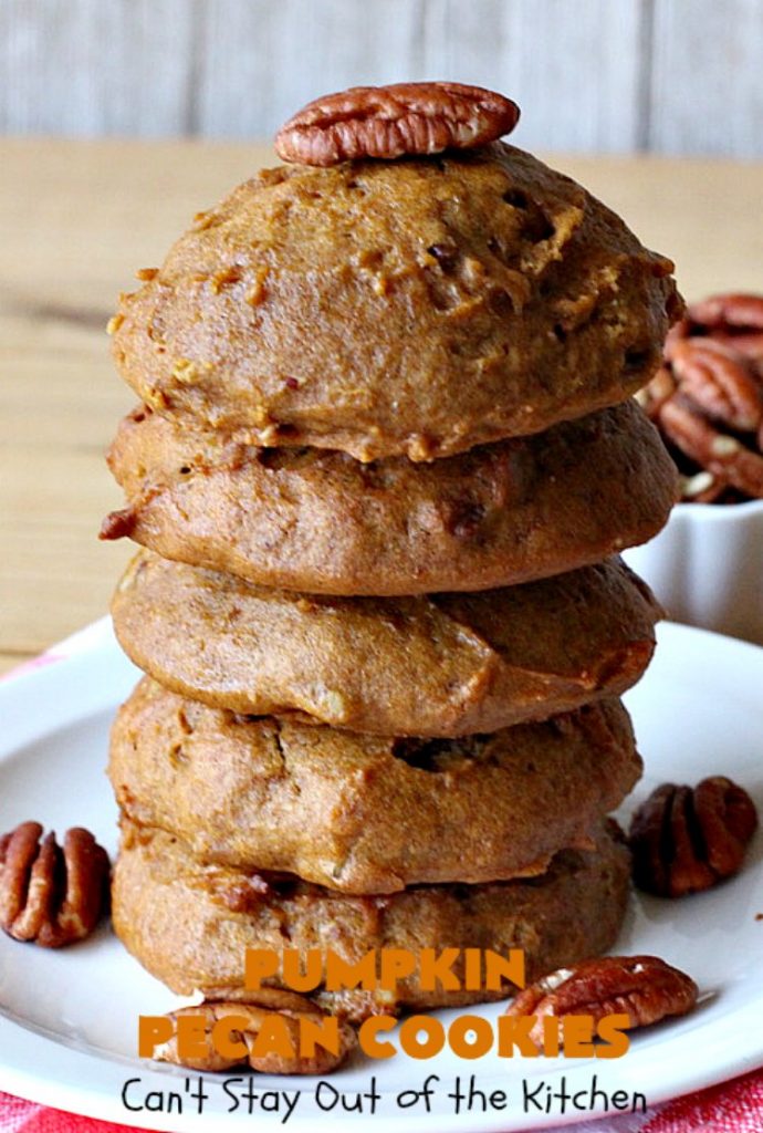 Pumpkin Pecan Cookies | Can't Stay Out of the Kitchen | these lovely #Pumpkin #cookies are filled with all kinds of #Christmas spices & #pecans. They're absolutely mouthwatering & irresistible for your #holiday #baking needs, #ChristmasCookieExhanges or #tailgating parties through the #NewYear. #dessert #PumpkinDessert #PumpkinPecanCookies