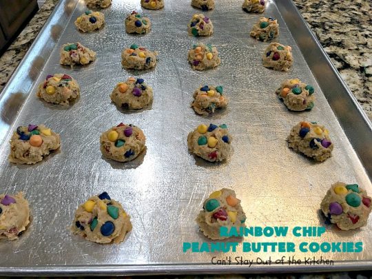 Rainbow Chip Peanut Butter Cookies | Can't Stay Out of the Kitchen | these fantastic #PeanutButterCookies include the addition of #RainbowChips for an amped up flavor to die for! #cookie #PeanutButter #ChristmasCookieExchange #dessert #Holiday #HolidayDessert #PeanutButterDessert #RainbowChipPeanutButterCookies