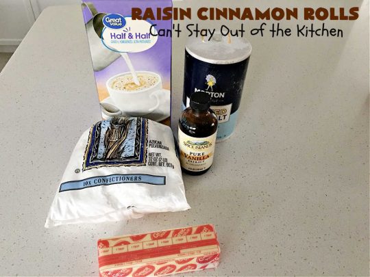 Raisin Cinnamon Rolls | Can't Stay Out of the Kitchen | this vintage #recipe is made easier by mixing and raising the dough in the #breadmaker! Our favorite version of #CinnamonRolls have a luscious #ButtercreamFrosting over top. These #SweetRolls are perfect for a company, #holiday or weekend #breakfast. Everyone will want seconds. Great the next day, too. #raisins #cinnamon #HolidayBreakfast #MothersDay #Easter #RaisinCinnamonRolls