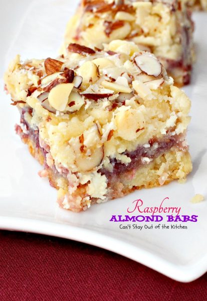 Raspberry Almond Bars | Can't Stay Out of the Kitchen | absolutely spectacular #cookies that are to die for! #almonds #raspberryjam #dessert #vanillachips