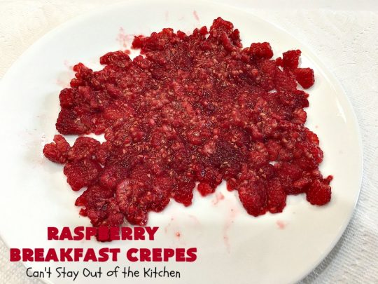 Raspberry Breakfast Crêpes | Can't Stay Out of the Kitchen | these fantastic #breakfast #crêpes are ooey, gooey, rich, decadent & divine! Every bite will have you drooling. Perfect for a #holiday breakfast. #raspberries #BreakfastCrêpes #RaspberryBreakfastCrêpes #HolidayBreakfast