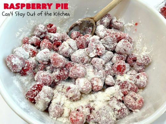 Raspberry Pie | Can't Stay Out of the Kitchen | my Mom's homemade #RaspberryPie #recipe is simple yet elegant enough for #holidays like #Christmas or #ValentinesDay. One bite and you'll be hooked forever! #dessert #raspberries #RaspberryDessert #HolidayDessert