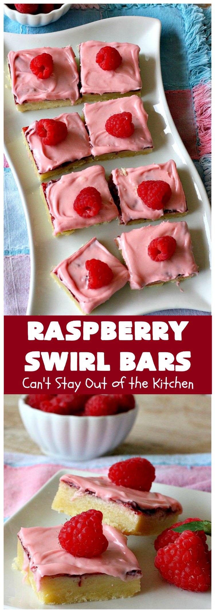 Raspberry Swirl Bars | Can't Stay Out of the Kitchen | these luscious #cookies contain #RaspberryPieFilling & have a #Raspberry #CreamCheese icing.  Great #dessert for #holidays or company. #tailgating #RaspberryDessert #RaspberrySwirlBars
