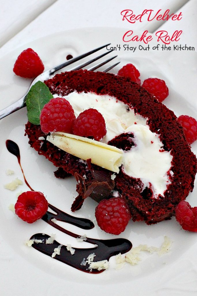 Red Velvet Cake Roll | Can't Stay Out of the Kitchen | spectacular #PaulaDeen recipe to die for! #RedVelvet #cake has a fantastic #whitechocolate #cheesecake filling. Great for the #holidays, anniversaries or #Valentine'sDay. #dessert #chocolate