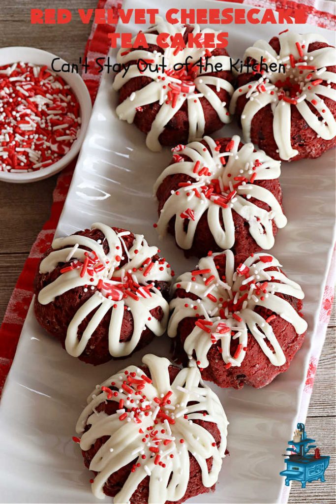 Red Velvet Cheesecake Tea Cakes | Can't Stay Out of the Kitchen | These delectable #TeaCakes start with a #RedVelvet cake mix that includes #Cheesecake pudding. They're glazed with #CreamCheese icing. Festive, elegant, beautiful #dessert for the #holidays, #Christmas or #ValentinesDay. #cake #chocolate #HolidayDessert #RedVelvetDessert #RedVelvetCheesecakeTeaCakesRed Velvet Cheesecake Tea Cakes | Can't Stay Out of the Kitchen | These delectable #TeaCakes start with a #RedVelvet cake mix that includes #Cheesecake pudding. They're glazed with #CreamCheese icing. Festive, elegant, beautiful #dessert for the #holidays, #Christmas or #ValentinesDay. #cake #chocolate #HolidayDessert #RedVelvetDessert #RedVelvetCheesecakeTeaCakes