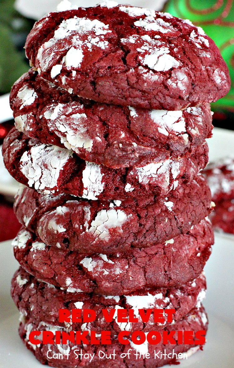 Red Velvet Crinkle Cookies | Can't Stay Out of the Kitchen | these sensational 6-ingredient #cookies are perfect for the #holidays & #Christmas #baking. They start with a #RedVelvet #cakemix making them so quick & easy. #Dessert #RedVelvetCookies #RedVelvetDessert #ChristmasDessert #ChristmasCookieExchange