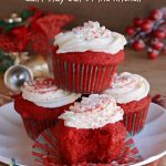 Red Velvet Cupcakes | Can't Stay Out of the Kitchen | These luscious #RedVelvet #cupcakes are so rich, decadent & heavenly you won't be able to stay out of them! The #CreamCheese #Frosting puts them over the top. Perfect #holiday treats for #Christmas or #ValentinesDay. #dessert #chocolate #RedVelvetDessert #ChocolateDessert #HolidayDessert #ValentinesDessert #ChristmasDessert #RedVelvetCupcakes