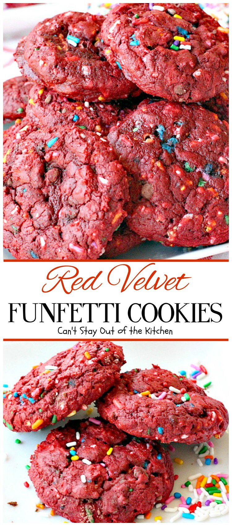 Red Velvet Funfetti Cookies | Can't Stay Out of the Kitchen