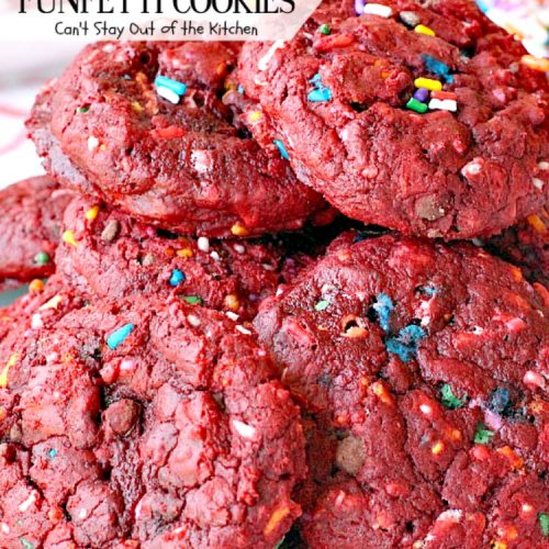 Red Velvet Funfetti Cookies | Can't Stay Out of the Kitchen