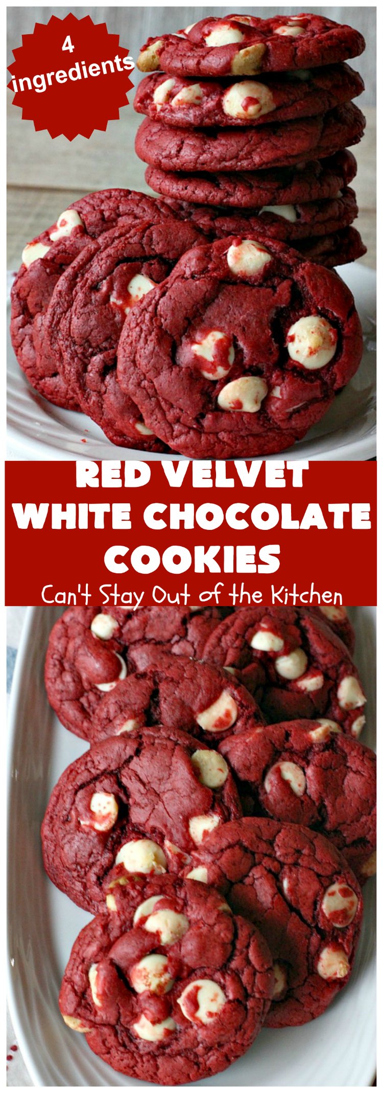 Red Velvet White Chocolate Cookies | Can't Stay Out of the Kitchen