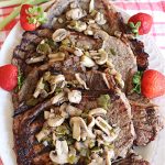 Rib Eyes with Mushrooms | Can't Stay Out of the Kitchen | these fantastic #GrillledSteaks are #marinated before #grilling. The #marinade amps up the flavors & the #mushrooms are added later, finishing the #steaks to perfection. Marvelous for company #dinners, #BackyardBarbecues or when #grilling out with friends. #beef #steak #RibEyes #GlutenFree #RibEyesWithMushrooms