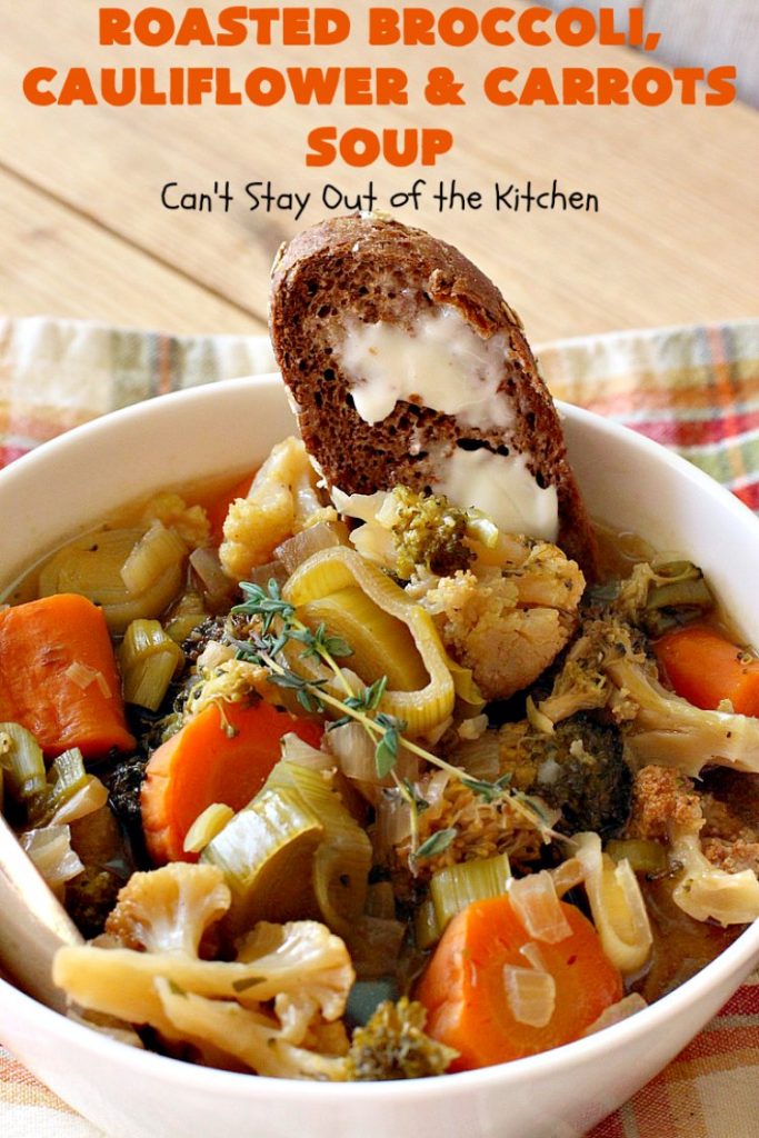 Roasted Broccoli, Cauliflower and Carrots Soup Can't Stay Out of the