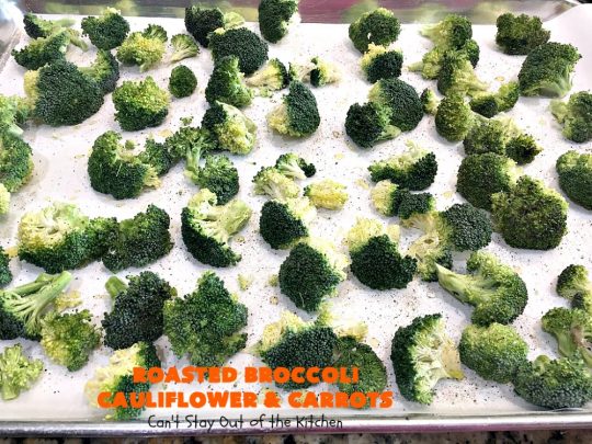 Roasted Broccoli, Cauliflower and Carrots | Can't Stay Out of the Kitchen | this easy, simple & delicious #vegetable #SideDish is wonderful for any entree. It's also great for #MeatlessMondays. #Vegan #GlutenFree #Healthy #LowCalorie #CleanEating #carrots #Broccoli #Cauliflower #RoastedBroccoliCauliflowerAndCarrots