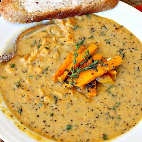 Roasted Italian Sweet Potato Soup | Can't Stay Out of the Kitchen | this #soup is amazing comfort food. Roasting the #sweetpotatoes adds incredible flavor. Plus, the soup is healthy, low calorie, #glutenfree & #vegan.