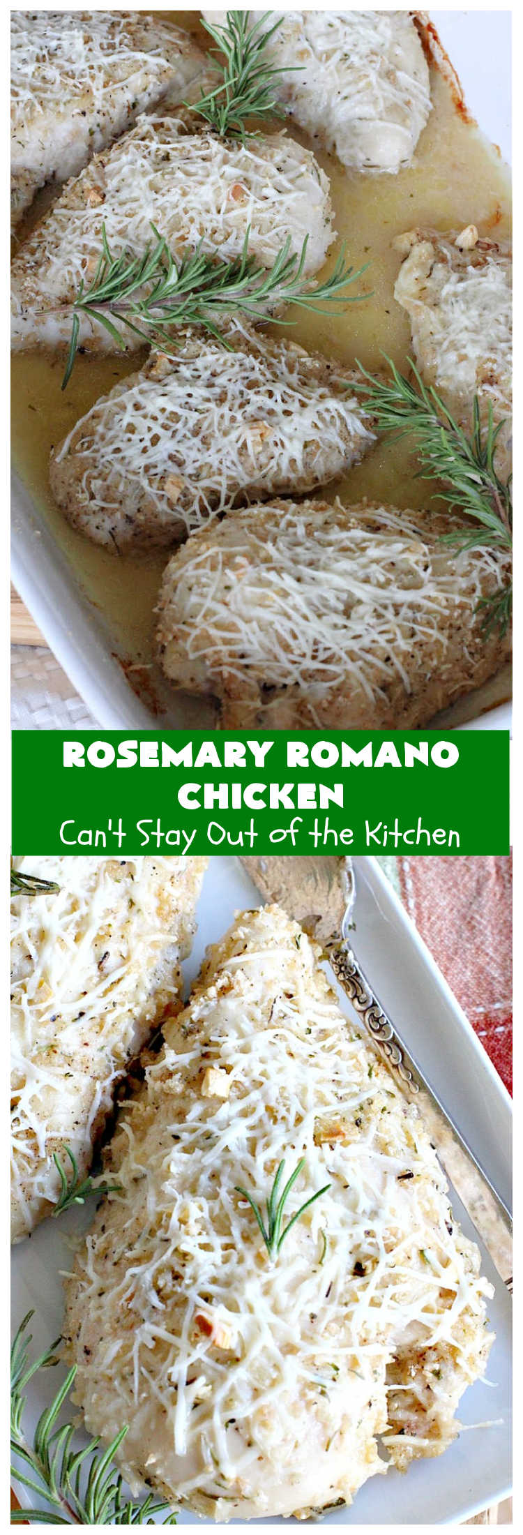 Rosemary Romano Chicken | Can't Stay Out of the Kitchen | this fabulous #chicken entree can be oven ready in 5 minutes! Great #casserole to make when you're short on time for weeknight dinners or company. #RomanoCheese #GlutenFree #rosemary #RosemaryRomanoChicken