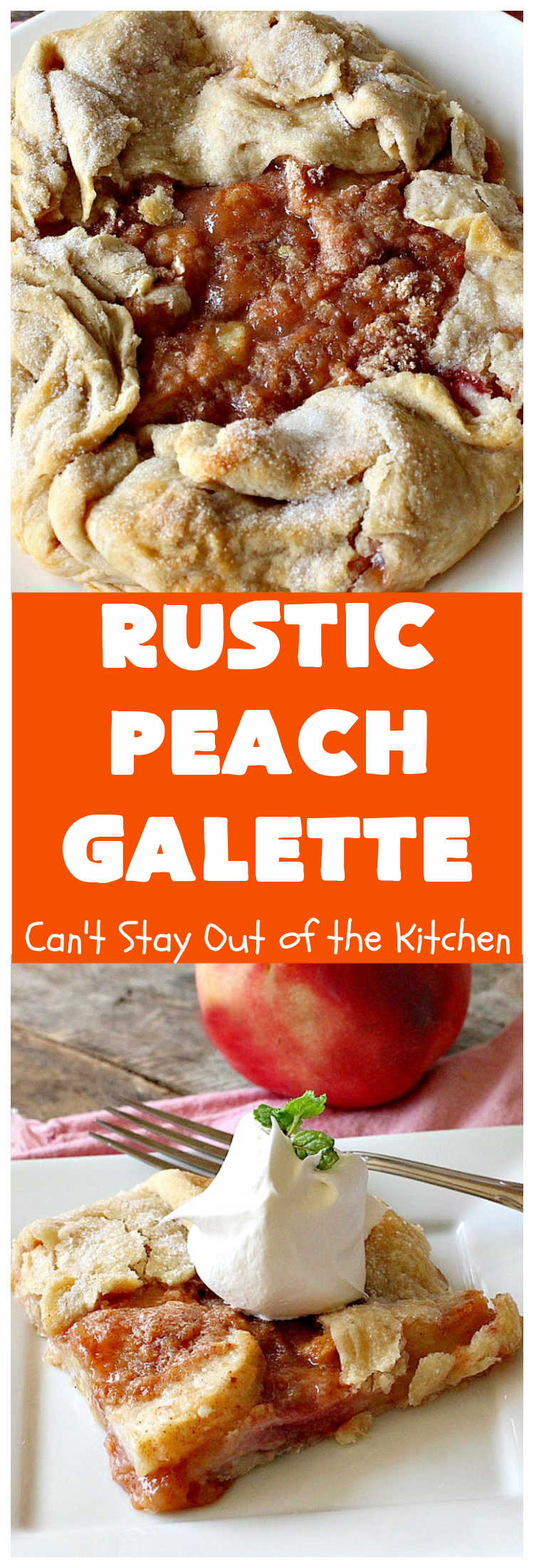 Rustic Peach Galette | Can't Stay Out of the Kitchen | this rustic version of #PeachPie is sensational. Every bite will have you drooling! #peaches #WhiteFleshPeaches #PeachDessert #dessert #CANbassador #WashingtonStateFruitCommission #WashingtonStateStoneFruitGrowers #RusticPeachGalette