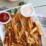 Rutabaga Fries | Can't Stay Out of the Kitchen | #RutabagaFries are sensational! Easier to make than #SweetPotatoFries & taste just like them! #Healthy, #LowCalorie, #GlutenFree, #Vegan snack. Serve with ketchup, #RanchDressing, #HoneyMustard or your favorite dipping sauce. Great for #tailgating parties too. #rutabagas #SideDish #FrenchFries