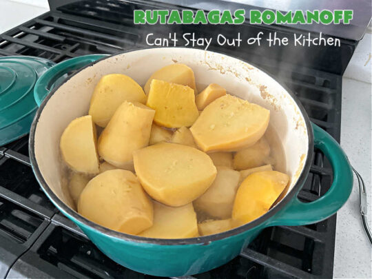 Rutabagas Romanoff | Can't Stay Out of the Kitchen | This delicious #casserole #SideDish is a fantastic way to enjoy #rutabagas. Great #vegetable for family, company or #holiday dinners. #GlutenFree #CheddarCheese #GreenOnions #RutabagasRomanoff