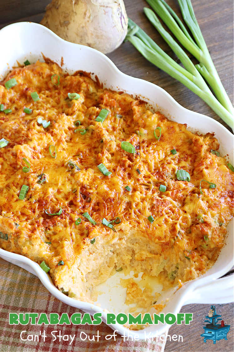 Rutabagas Romanoff | Can't Stay Out of the Kitchen | This delicious #casserole #SideDish is a fantastic way to enjoy #rutabagas. Great #vegetable for family, company or #holiday dinners. #GlutenFree #CheddarCheese #GreenOnions #RutabagasRomanoff