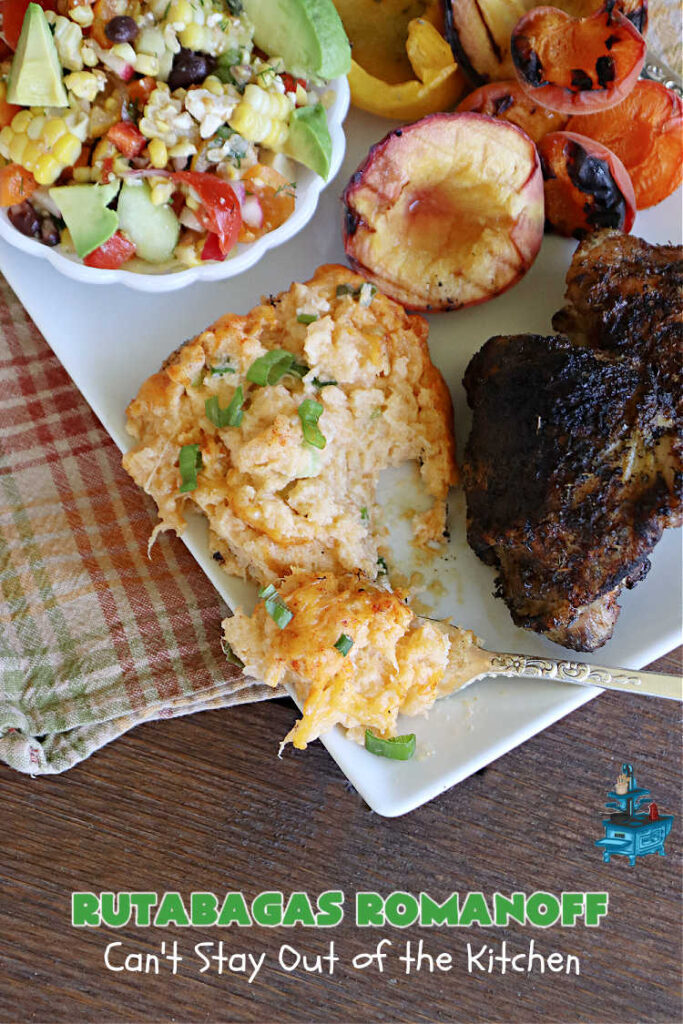 Rutabagas Romanoff | Can't Stay Out of the Kitchen | This delicious #casserole #SideDish is a fantastic way to enjoy #rutabagas. Great #vegetable for family, company or #holiday dinners. #GlutenFree #CheddarCheese #GreenOnions #RutabagasRomanoff