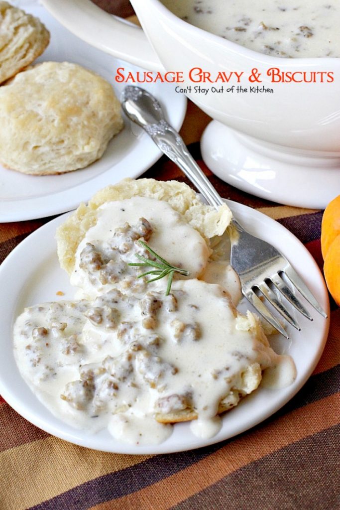 Sausage Gravy and Biscuits | Can't Stay Out of the Kitchen | this fantastic #breakfast #entree is wonderful served over homemade biscuits and is great for #holidays or country breakfasts. #sausage