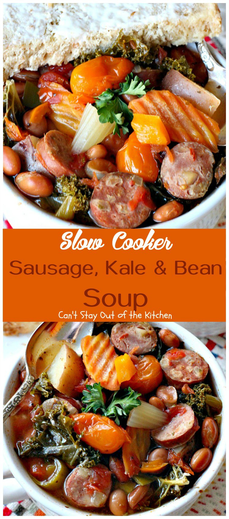 Slow Cooker Sausage, Kale & Bean Soup | Can't Stay Out of the Kitchen