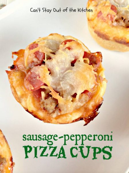 Sausage-Pepperoni Pizza Cups - Can't Stay Out of the Kitchen