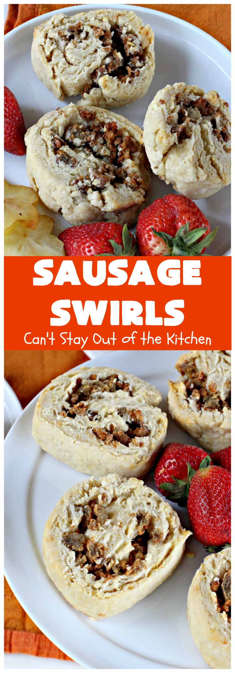 Sausage Swirls | Can't Stay Out of the Kitchen | Terrific #brunch idea for the #holidays. Roll up cooked #sausage in pie crust, bake & voila! You have the best #breakfast imaginable. #HolidayBreakfast #ChristmasBreakfast #NewYearsDayBreakfast #pork #SausageBreakfast