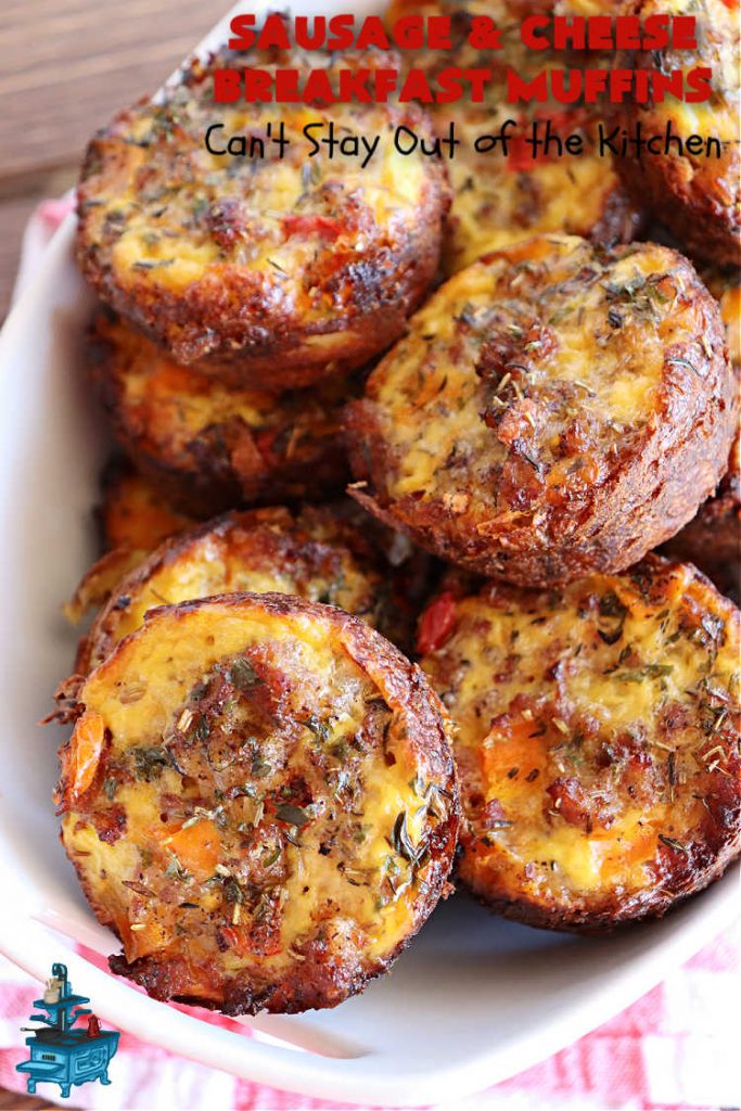 Sausage and Cheese Breakfast Muffins | Can't Stay Out of the Kitchen | these fabulous #BreakfastMuffins include #sausage, #CheddarCheese & #eggs in a cheesy #HashBrown crust. The #muffins are seasoned delightfully & one of the best #breakfast options you'll ever find. Great reheated & can be frozen. #pork #HolidayBreakfast #SausageAndCheeseBreakfastMuffinsSausage and Cheese Breakfast Muffins | Can't Stay Out of the Kitchen | these fabulous #BreakfastMuffins include #sausage, #CheddarCheese & #eggs in a cheesy #HashBrown crust. The #muffins are seasoned delightfully & one of the best #breakfast options you'll ever find. Great reheated & can be frozen. #pork #HolidayBreakfast #SausageAndCheeseBreakfastMuffins