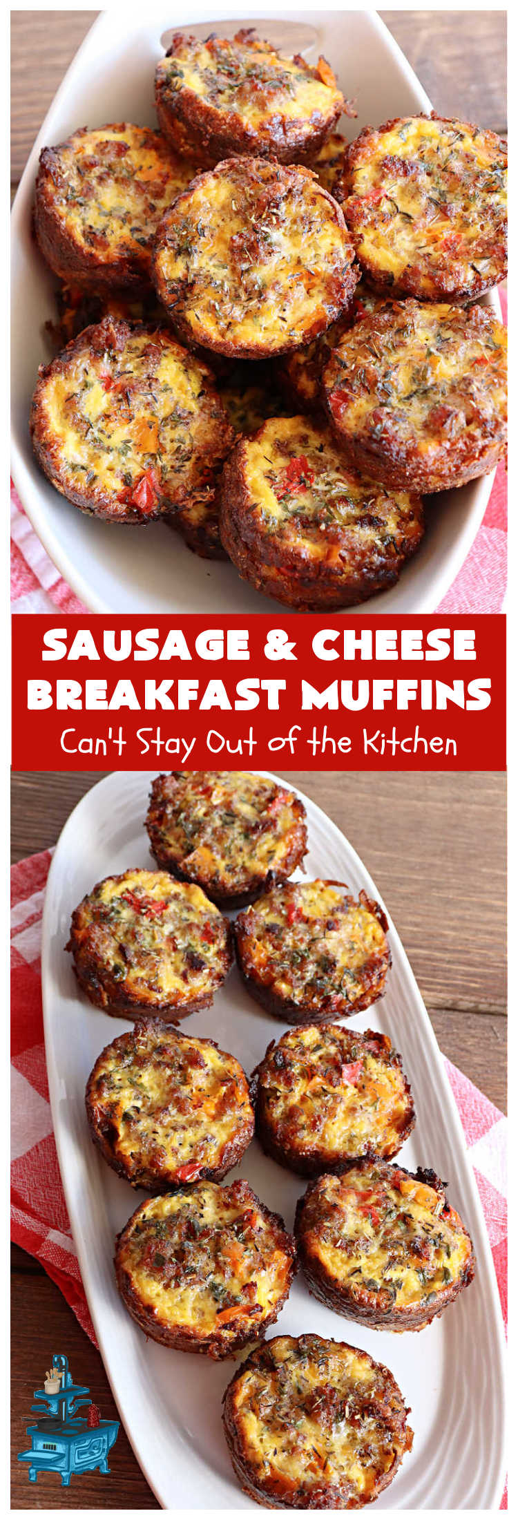 Sausage and Cheese Breakfast Muffins | Can't Stay Out of the Kitchen | these fabulous #BreakfastMuffins include #sausage, #CheddarCheese & #eggs in a cheesy #HashBrown crust. The #muffins are seasoned delightfully & one of the best #breakfast options you'll ever find. Great reheated & can be frozen. #pork #HolidayBreakfast #SausageAndCheeseBreakfastMuffins