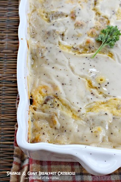 Sausage and Gravy Biscuit Casserole | Can't Stay Out of the Kitchen | one of the BEST #breakfast #casseroles you'll ever eat. This one tastes just like eating #sausage #biscuits and #gravy!