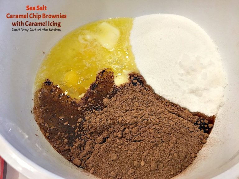 Sea Salt Caramel Chip Brownies with Caramel Icing Can't Stay Out of the Kitchen