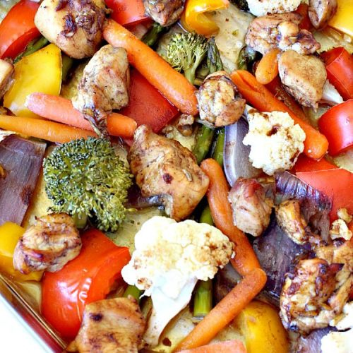 Sheet Pan Spicy Balsamic Roasted Chicken Dinner | Can't Stay Out of the Kitchen