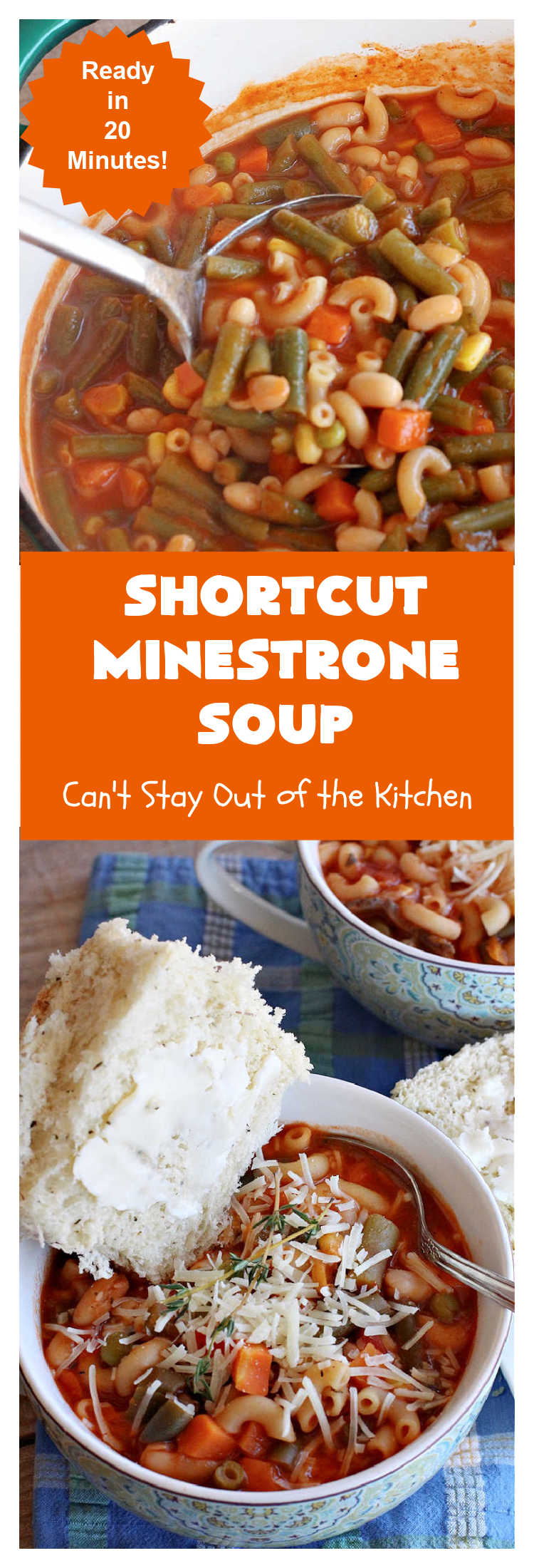 Shortcut Minestrone Soup | Can't Stay Out of the Kitchen | this easy #meatless #soup #recipe can be whipped up in about 20 minutes. It's perfect for weeknight dinners when you need something ready really quickly. It's also wonderful for cold, winter nights when you want some hot food to invigorate you! #Minestrone #pasta #cannellini #ShortcutMinestroneSoup