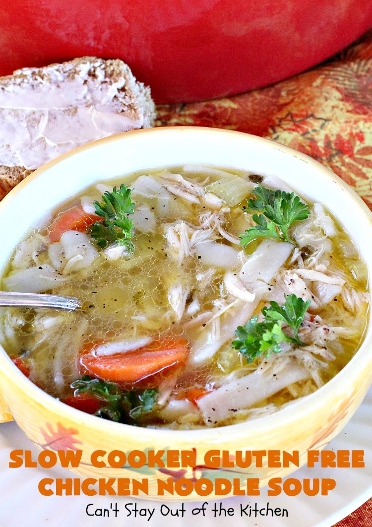 Slow Cooker Gluten Free Chicken Noodle Soup – Can't Stay Out of the Kitchen