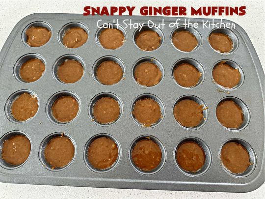 Snappy Ginger Muffins | Can't Stay Out of the Kitchen | #Molasses, #cinnamon & #ginger give these #muffins their fantastic #Gingerbread taste. Every bite will have you dreaming of another! Great for weekend, company or a #holiday #breakfast or #brunch. #HolidayBreakfast #GingerMuffins #SnappyGingerMuffins #GingerbreadMuffins
