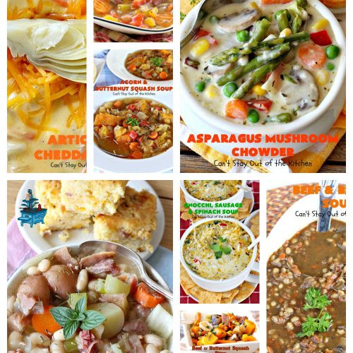 Soups, Stews & Chowder Recipes | Can't Stay Out of the Kitchen | Over 115 different #soup, #stew or #chowder #recipes covering #asparagus, #bean, #cabbage, #ham, #chicken, #potato #ChickenNoodle, #tomato, #vegan #vegetarian & #GlutenFree. #SoupStewAndChowderRecipes