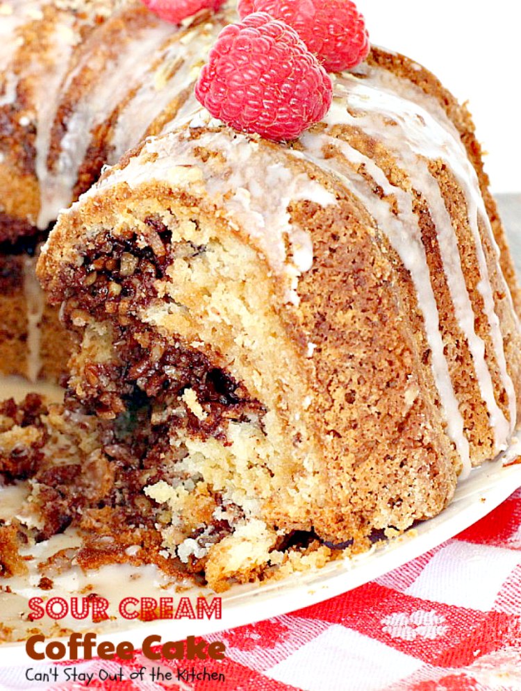 Sour Cream Coffee Cake | Can't Stay Out of the Kitchen | this luscious #coffeecake has a #praline filling to die for! Great for a #holiday #breakfast or #dessert. #cake