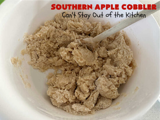 Southern Apple Cobbler | Can't Stay Out of the Kitchen | I grew up eating a lot of "Down-Home" style #food. #SouthernAppleCobbler is one of those #ComfortFood #recipes that soothe every appetite. Add a dollop of #IceCream and it's even better! This #AppleDessert is made in three layers: #apples, #topping & a #cinnamon-sugar layer sprinkled over top. Scrumptious! #dessert #cobbler #AppleCobbler #southern