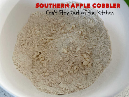 Southern Apple Cobbler | Can't Stay Out of the Kitchen | I grew up eating a lot of "Down-Home" style #food. #SouthernAppleCobbler is one of those #ComfortFood #recipes that soothe every appetite. Add a dollop of #IceCream and it's even better! This #AppleDessert is made in three layers: #apples, #topping & a #cinnamon-sugar layer sprinkled over top. Scrumptious! #dessert #cobbler #AppleCobbler #southern