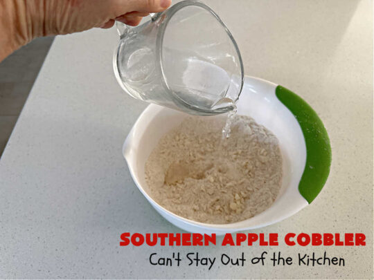 Southern Apple Cobbler | Can't Stay Out of the Kitchen | I grew up eating a lot of "Down-Home" style #food. #SouthernAppleCobbler is one of those #ComfortFood #recipes that soothe every appetite. Add a dollop of #IceCream and it's even better! This #AppleDessert is made in three layers: #apples, #topping & a #cinnamon-sugar layer sprinkled over top. Scrumptious! #dessert #cobbler #AppleCobbler #southern