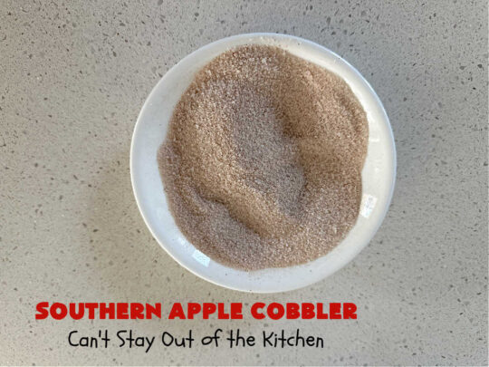 Southern Apple Cobbler | Can't Stay Out of the Kitchen | I grew up eating a lot of "Down-Home" style #food. #SouthernAppleCobbler is one of those #ComfortFood #recipes that soothe every appetite. Add a dollop of #IceCream and it's even better! This #AppleDessert is made in three layers: #apples, #topping & a #cinnamon-sugar layer sprinkled over top. Scrumptious! #dessert #cobbler #AppleCobbler #southern