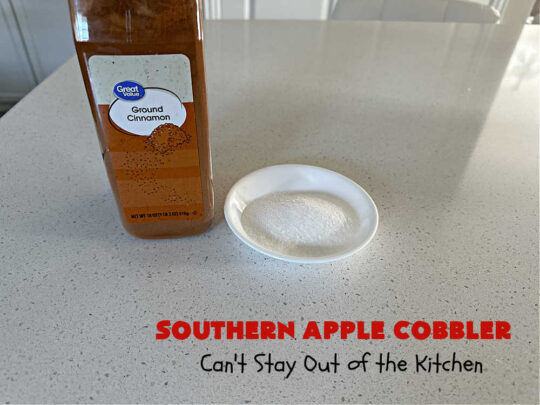 Southern Apple Cobbler | Can't Stay Out of the Kitchen | I grew up eating a lot of "Down-Home" style #food. #SouthernAppleCobbler is one of those #ComfortFood #recipes that soothe every appetite. Add a dollop of #IceCream and it's even better! This #AppleDessert is made in three layers: #apples, #topping & a #cinnamon-sugar layer sprinkled over top. Scrumptious! #dessert #cobbler #AppleCobbler #southern