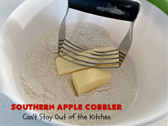 Southern Apple Cobbler | Can't Stay Out of the Kitchen | I grew up eating a lot of "Down-Home" style #food. #SouthernAppleCobbler is one of those #ComfortFood #recipes that soothe every appetite. Add a dollop of #IceCream and it's even better! This #AppleDessert is made in three layers: #apples, #topping & a #cinnamon-sugar layer sprinkled over top. Scrumptious! #dessert #cobbler #AppleCobbler #southern