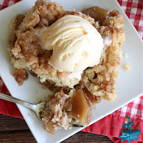 Southern Apple Cobbler | Can't Stay Out of the Kitchen | I grew up eating a lot of "Down-Home" style #food. #SouthernAppleCobbler is one of those #ComfortFood #recipes that soothe every appetite. Add a dollop of #IceCream and it's even better! This #AppleDessert is made in three layers: #apples, #topping & a #cinnamon-sugar layer sprinkled over top. Scrumptious! #dessert #cobbler #AppleCobbler #southern