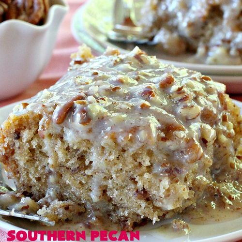 Southern Pecan Praline Cake | Can't Stay Out of the Kitchen | this fantastic #cake tastes like eating #pralines in a butter #pecan cake! It explodes in flavor & is perfect for #dessert or a #holiday #breakfast since it has the consistency of #coffeecake. #Easter #MothersDay #FathersDay