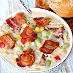 Southern Style Succotash Chowder | Can't Stay Out of the Kitchen | this amazing #soup is loaded with #corn #limabeans #bacon & other veggies. It's a terrific meal for cold winter days when you want a hot lunch or dinner. #glutenfree