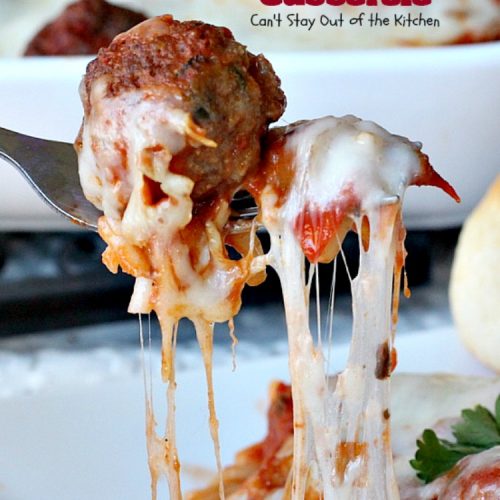 Spaghetti & Meatball Casserole | Can't Stay Out of the Kitchen
