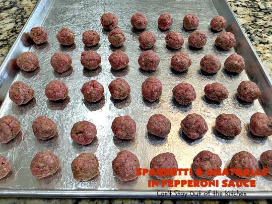 Spaghetti and Meatballs in Pepperoni Sauce – Can't Stay Out of the Kitchen